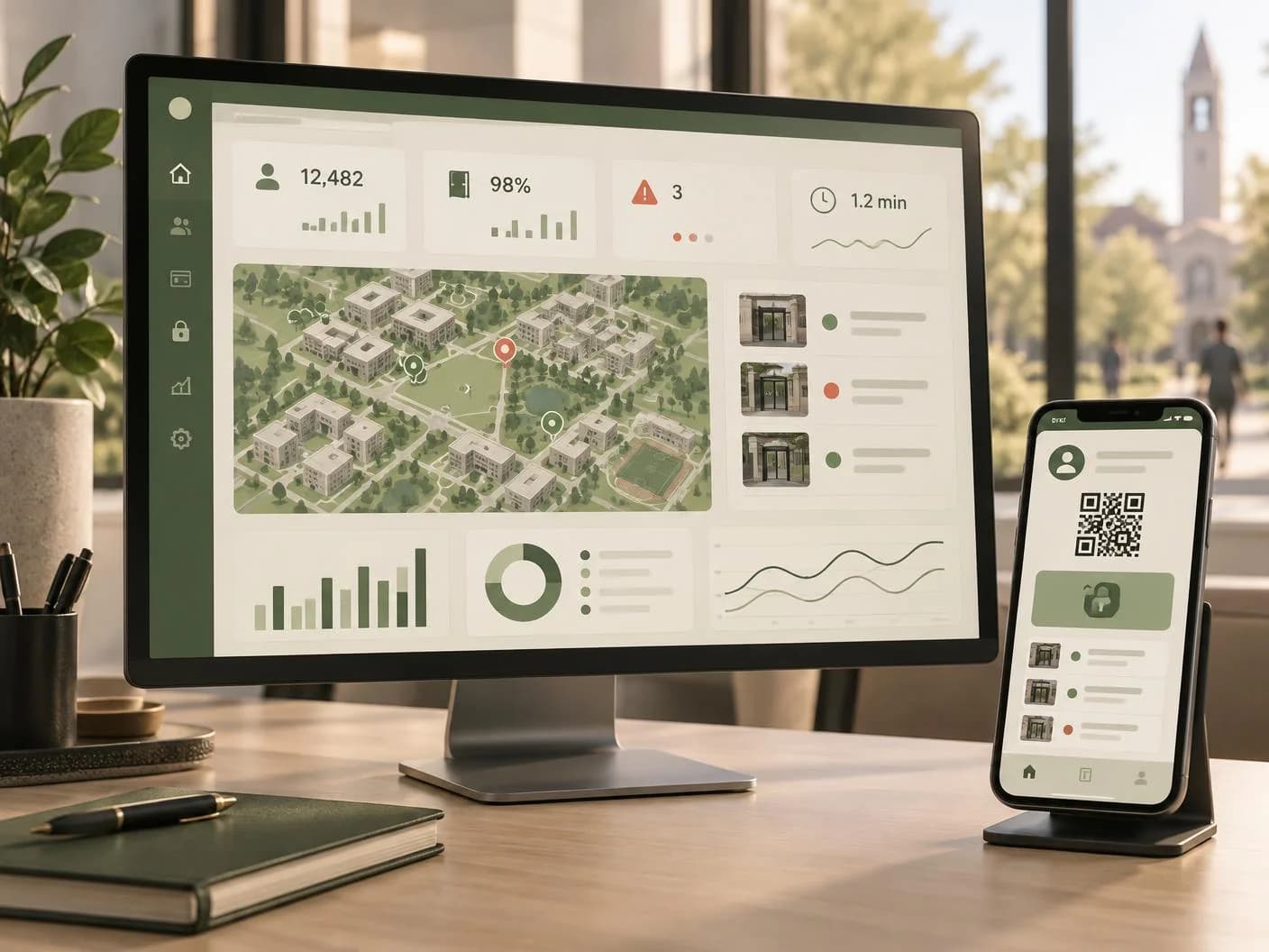 Concept visual of a management dashboard and a mobile app