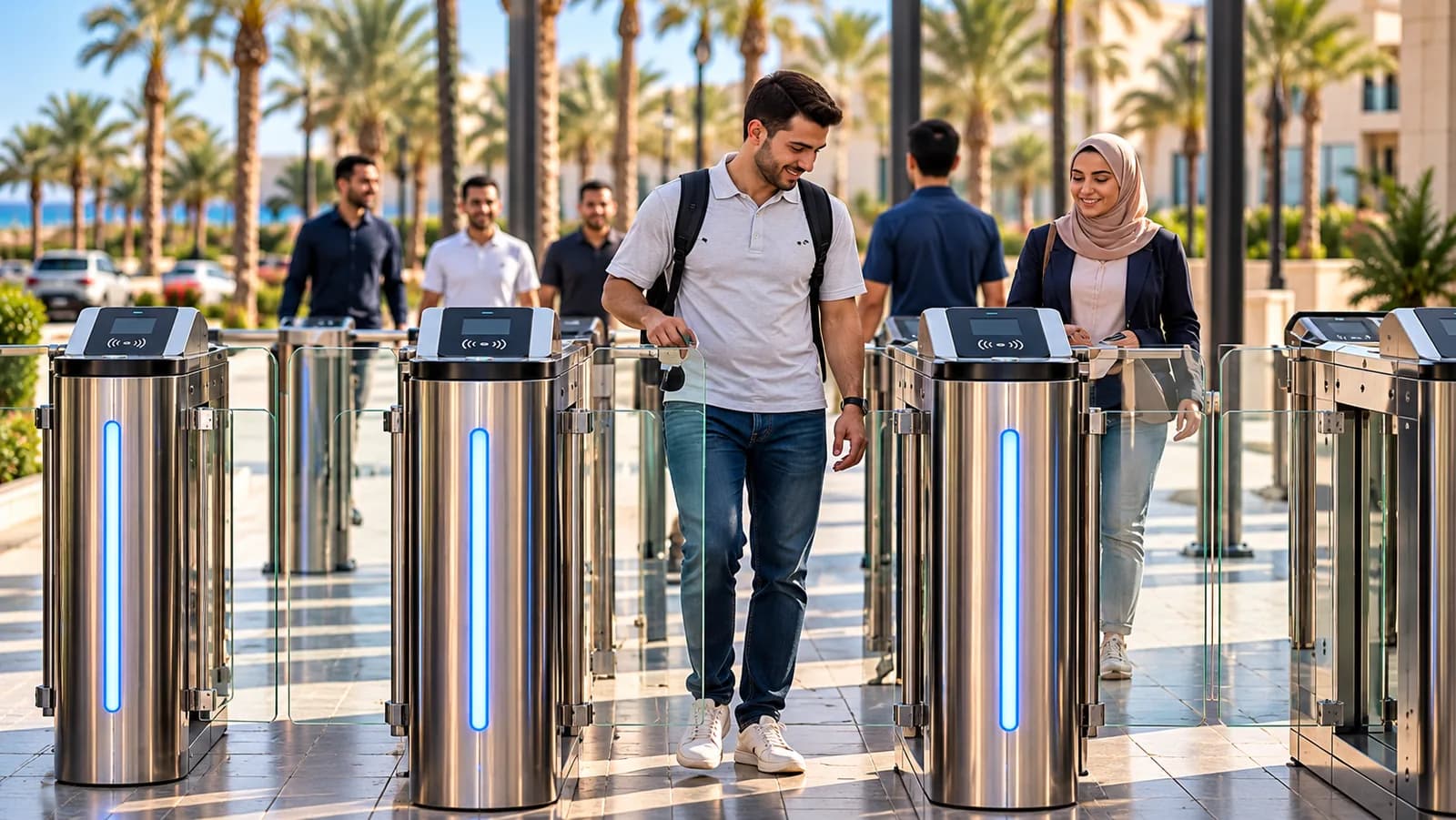 صورة توضيحية: زوار يعبرون بوابات الأفراد